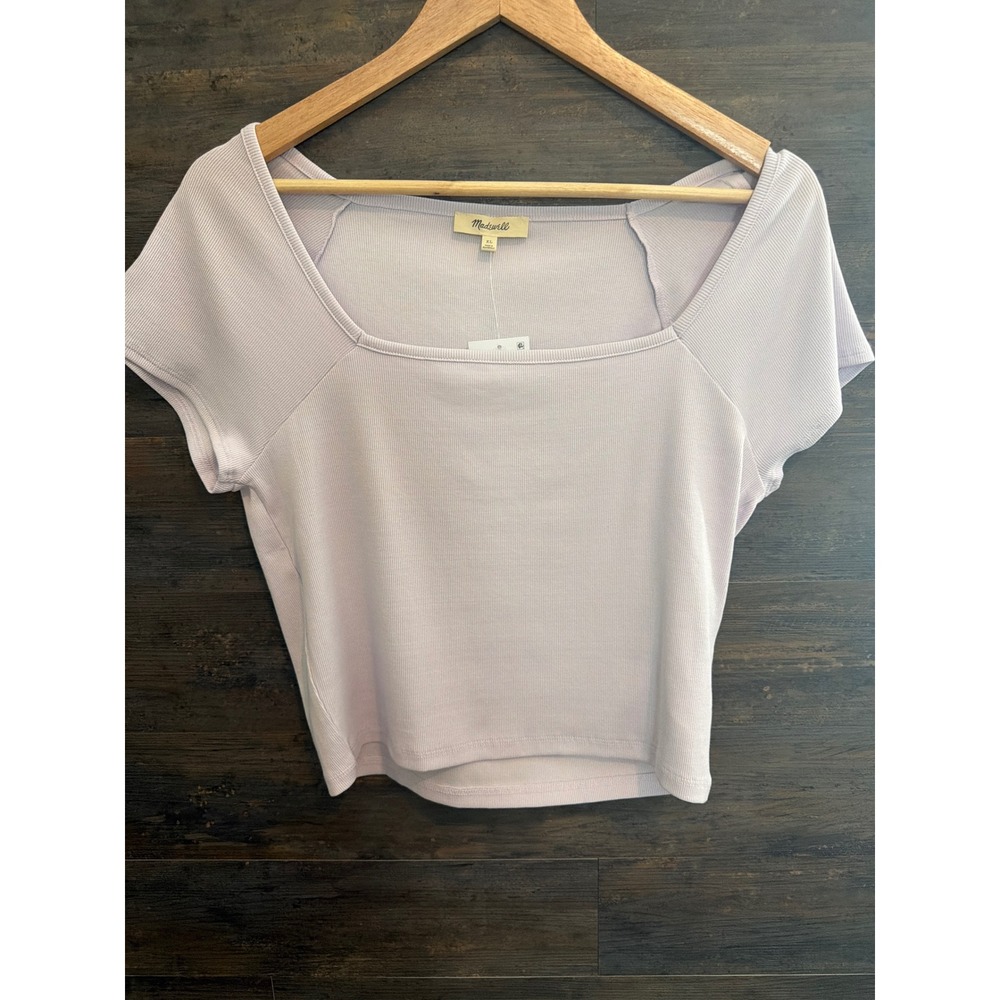 Madewell Ribbed Square Neck Crop Top Lilac Purple Supima Cotton NJ767 XL